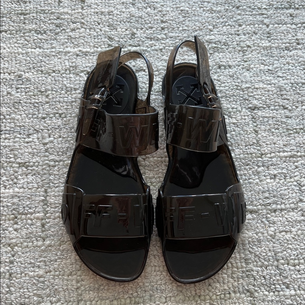 Off-White Jelly Sandals. Gently used color gray with olive green undertone